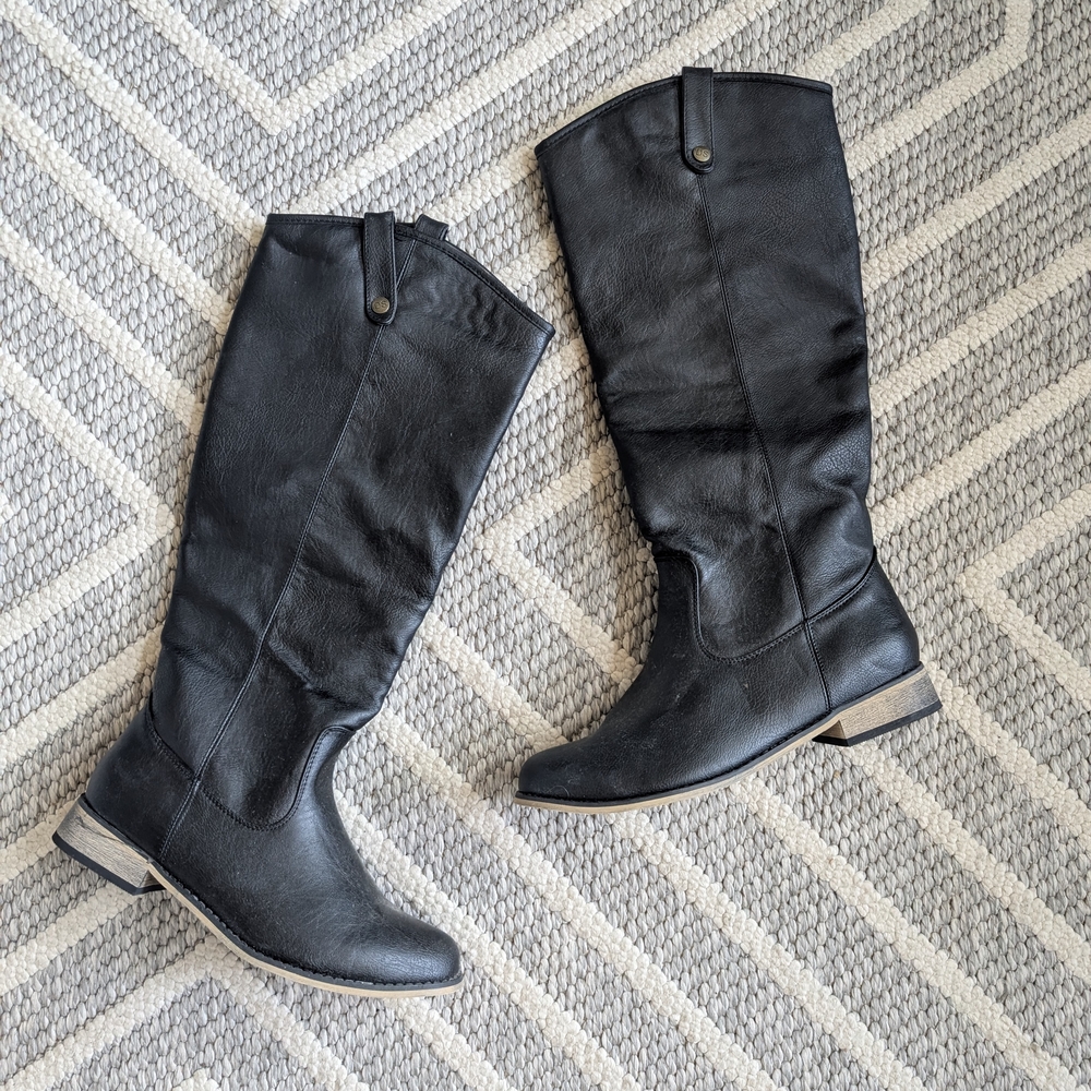 Black Thigh High Women's Boots - Size 9